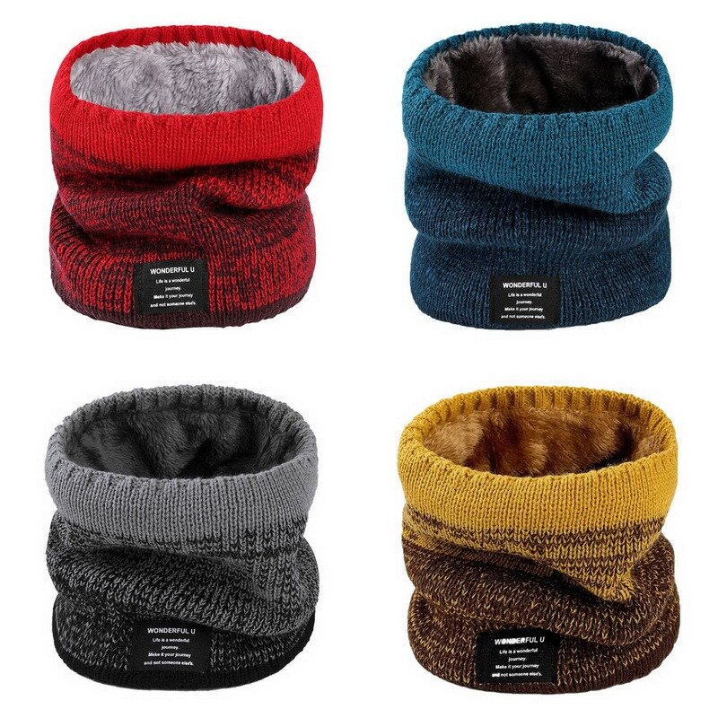 Winter Scarf for Men Fleece Ring Bandana Knitted Warm Solid Scarf Women Neck Warmer Thick Cashmere Hot Handkerchief Ski Mask
