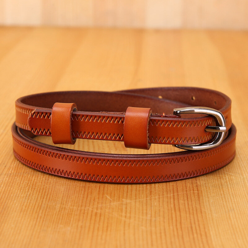 Genuine Leather New Thin Belt Female Cowhide Leather Versatile Fashion Casual Accessories Solid Colour Students with Jeans