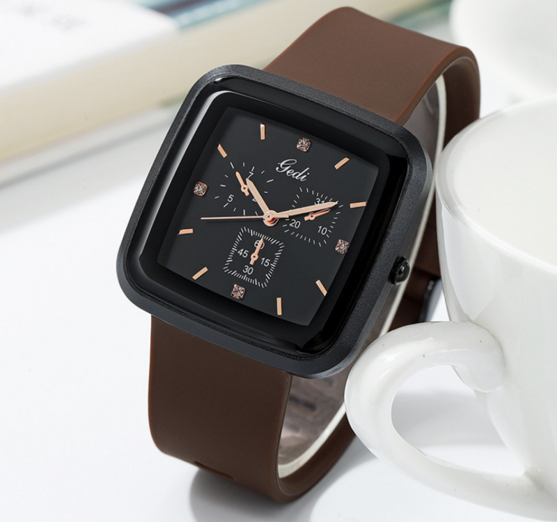 Square simple casual silicone fashion quartz watch with large dial