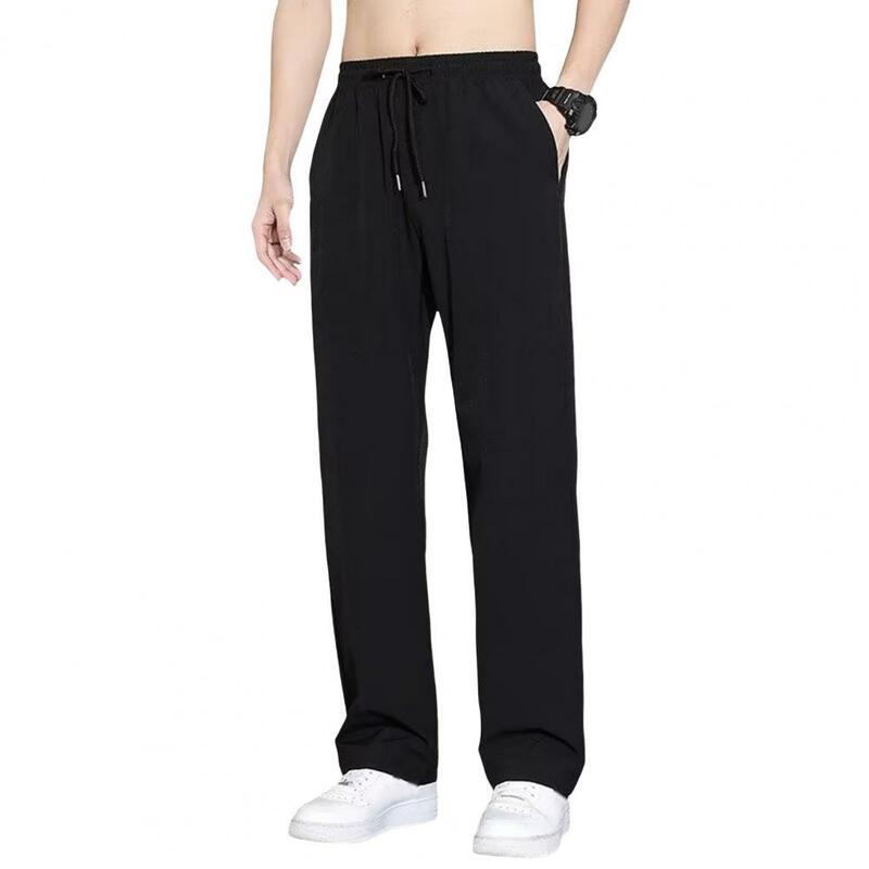 Side Pocket Design Trousers Men Casual Trousers Quick-drying Men's Sport Pants with Side Pockets Drawstring Waist for Gym
