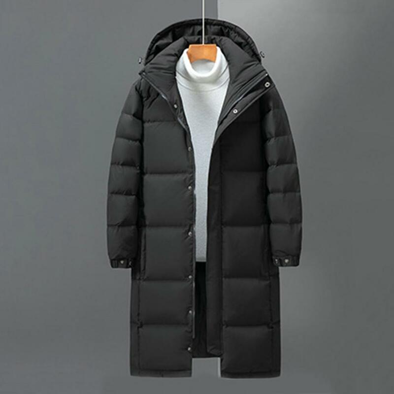Men Women Parkas Solid Color Mid Length Pockets Couple Down Coat Stand Collar Hooded Neck Protection Cotton Coat For Winter