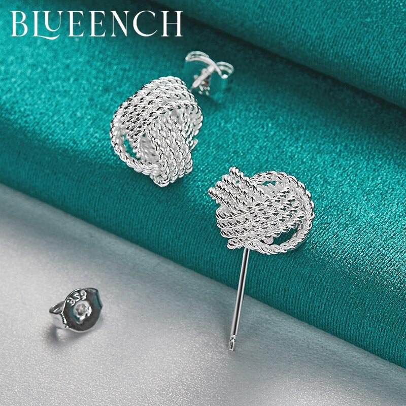 Blueench 925 الاسترليني شبكة فضية أقراط بسيطة للنساء اقتراح حفل زفاف هدية إعطاء مجوهرات الأزياء