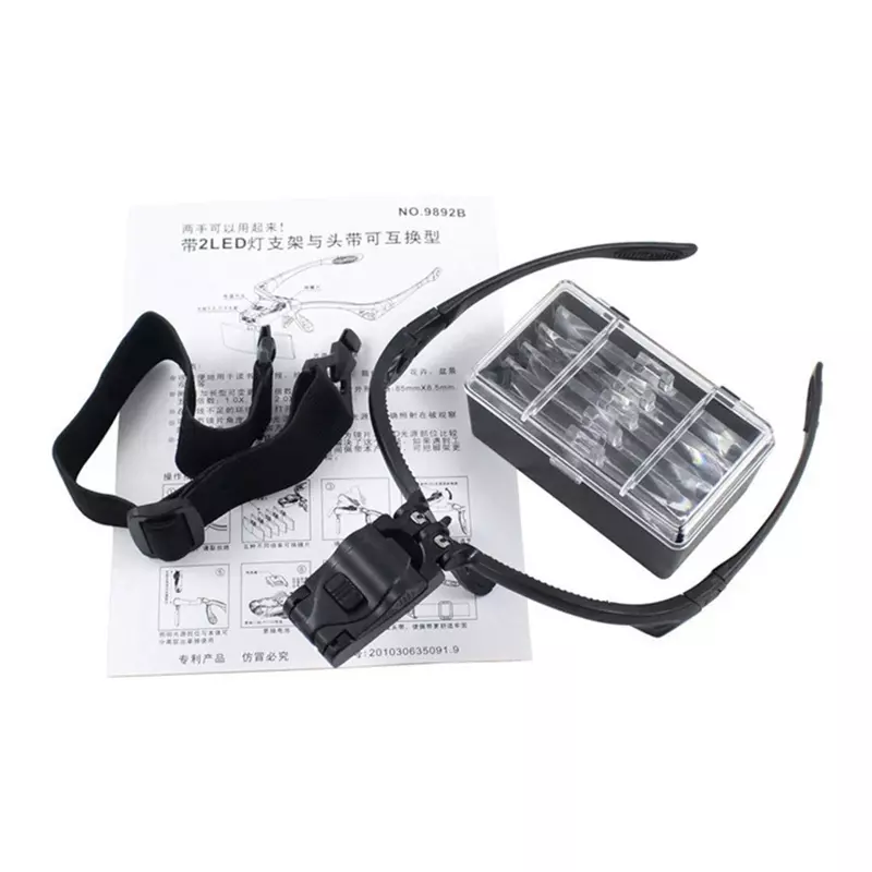 Adjustable Headband Glass Magnifier With LED Lamp 5 Lens Eyelash Extension Light Magnifying EyeGlasses Lash Makeup Accessories