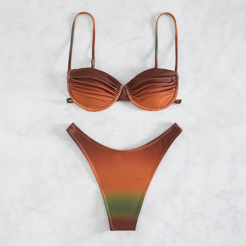 Maillot de bain brésilien pour femmes, culotte tanga, couleur dégradée, soutien-gorge push up, vêtements de plage, 2023