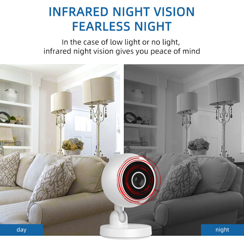Minicámara HD Wifi para interiores, Monitor inalámbrico de visión nocturna infrarroja, seguimiento de Audio bidireccional, cámara de vigilancia de seguridad inteligente para el hogar
