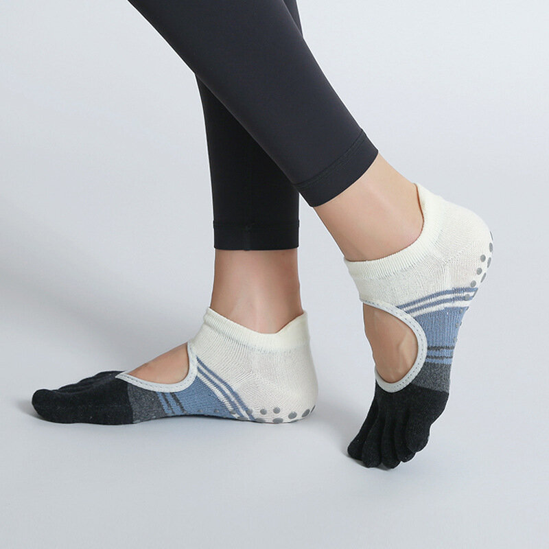 Five Toed Yoga Socks Women Dot Silicone Non Slip Patchwork Low-Ankle  Toeless Open Toe Pilates Socks