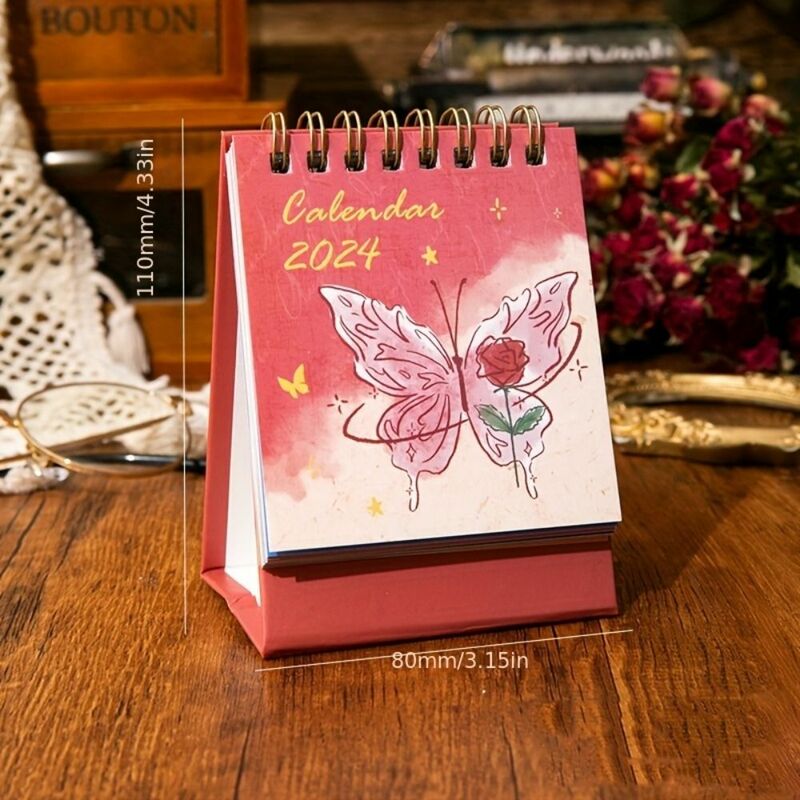 Calendario de escritorio de año de dragón rosa, dibujos animados bonitos, 2024, delicado, Mini Kawaii, organizador de Agenda, decoraciones de mesa