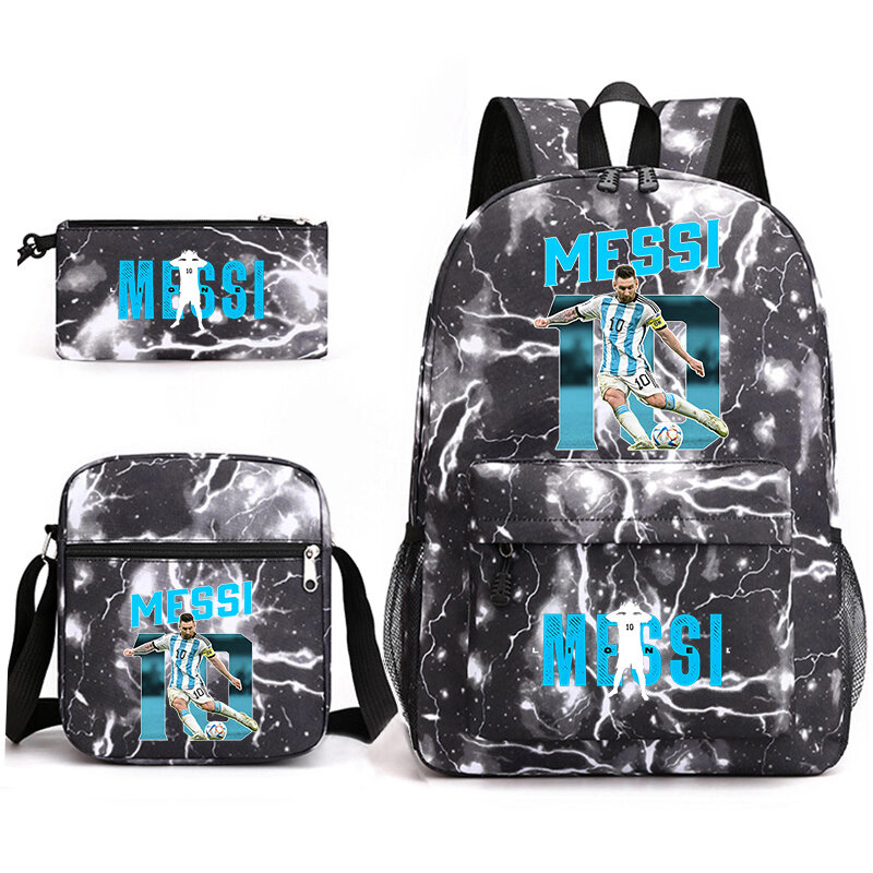 Комплект из 3 предметов для мальчиков и девочек, школьный ранец с принтом Месси и сумка для карандашей, Молодежный Повседневный Рюкзак