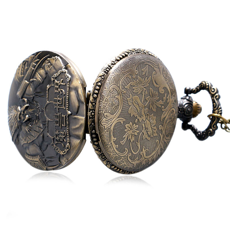 Reloj de bolsillo de cuarzo Vintage para hombre, accesorio de bronce con diseño en relieve 3D exquisito, esfera con números arábigos, recuerdo colgante de utilidad para hombre