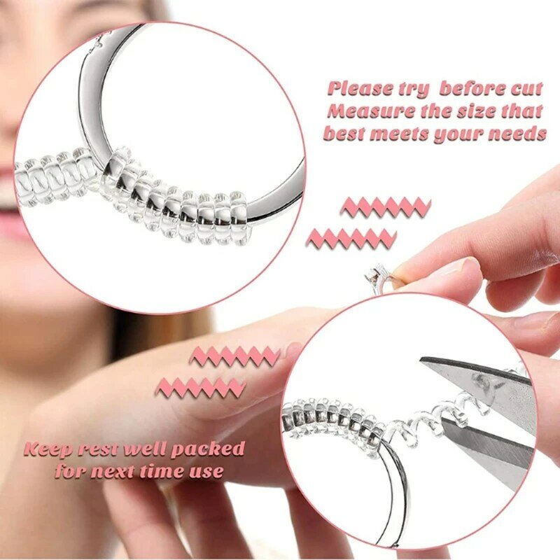 8PCS Ring Size Adjuster for Loose Rings Jewelry Sizer Making Jewelry Guard Spiral Plastic Tightener for Women Men Ring