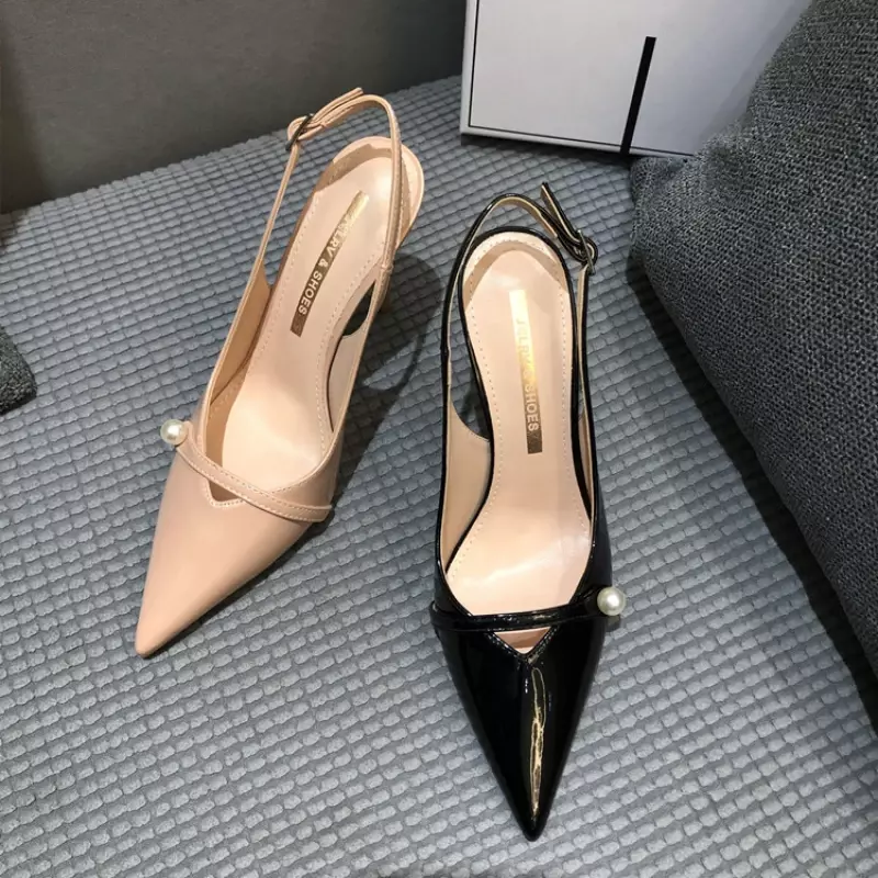 2024 Spring New Naked Pearl Lacquer Leather Pointed High Heels, Thin Heels, Versatile Sexy Women's Shoes