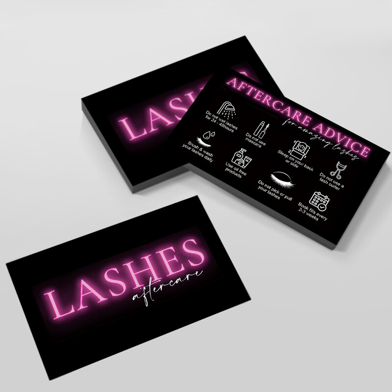 50pcs Black Eyelash Aftercare Card  Beauty Studio Membership Loyalty Cards Lash Extension After Sale Card Paper Business Card