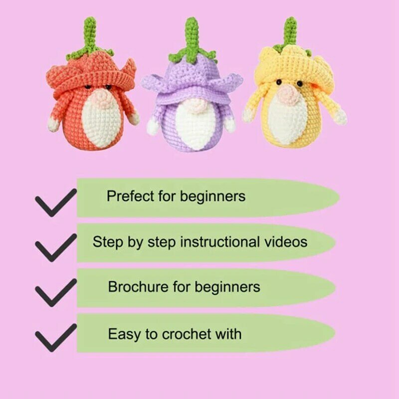 Crochet Kit Acrílico para Iniciantes, Wobbles, Inclui Instrução Passo-a-Passo, Vídeo Tutoriais, 3 PCs