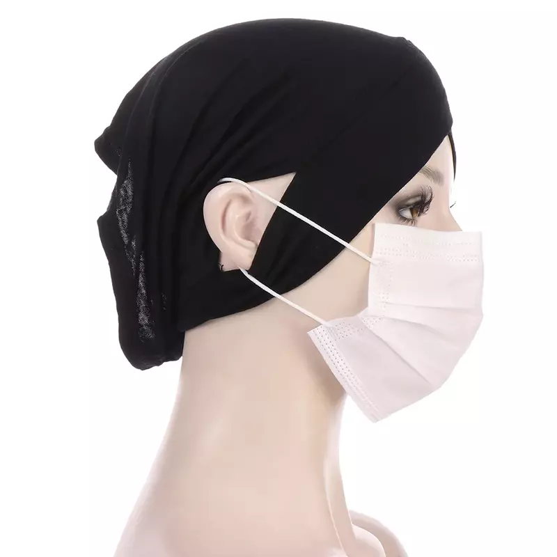 Modal Forehead Cross Muslim Inner Hijab for Women Turban Bonnet Hat with Ear Hole Stretchy Headwrap Islamic Clothing Accessories
