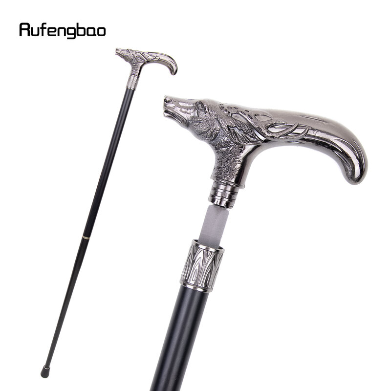Sliver Sika Deer Head Walking Stick with Hidden Plate Self Defense Fashion Cane Plate Cosplay Crosier Stick 93cm