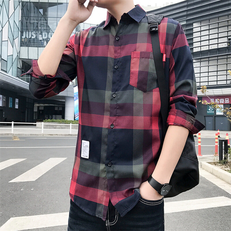2024 Nowa koszula w kratkę z długim rękawem Koreańska edycja męska Wysokiej jakości luźna koszula w dużym rozmiarze Codzienna lekka koszula podróżna