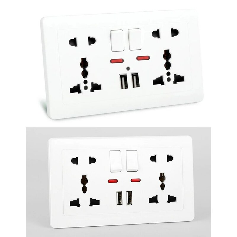 Soquetes de parede multifuncionais com carregamento USB, Interruptores universais, 3-Plug, 10 furos, AC 110V-250V, 1Pc, 2x5Pin