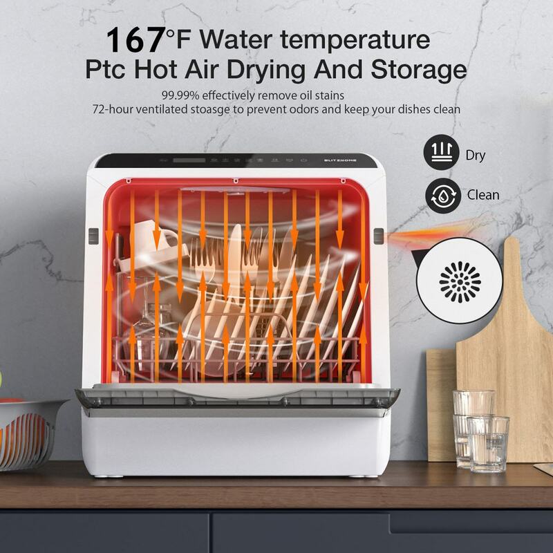 เครื่องล้างจานแบบพกพา blitzhome เครื่องล้างจานขนาดกะทัดรัดพร้อมถังเก็บน้ำในตัวขนาด5ลิตรและโปรแกรมการซัก5ท่อ