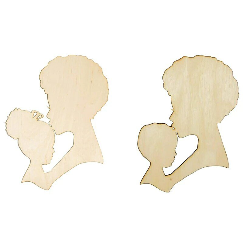 Mother's Day DIY Head Wooden Silhouette Wreath Template For Crafts Black Person - For Crafts Black Person Home Decor-Drop Ship