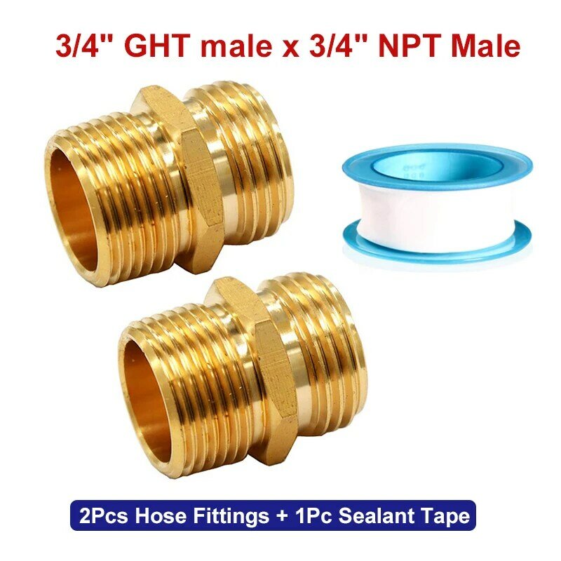 Raccords de tuyau d'arrosage en laiton, connecteur mâle à mâle, adaptateur de tuyau mâle pour tuyau d'eau allergique, 3/4 "GHT, 1/2" NPT, 3/4 "NPT