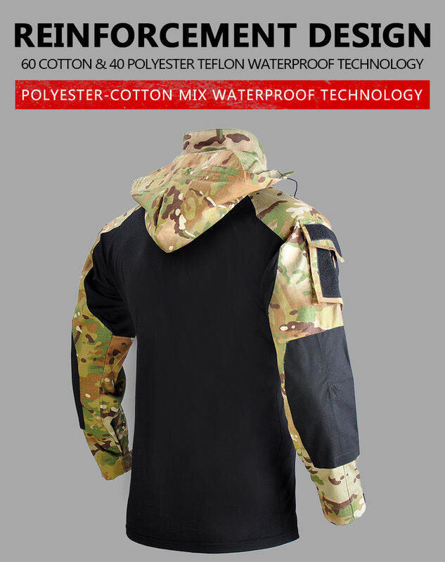 Koszule na zewnątrz noszą odporne koszulki z kapturem męskie koszula taktyczna wodoodporna Airsoft Paintball odzież myśliwska kempingowa