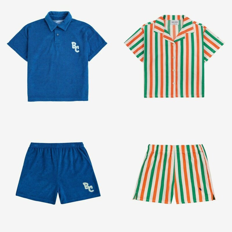 Children's POLO shirt 2024 BC children's striped shirt shorts with changed hem short sleeved shorts