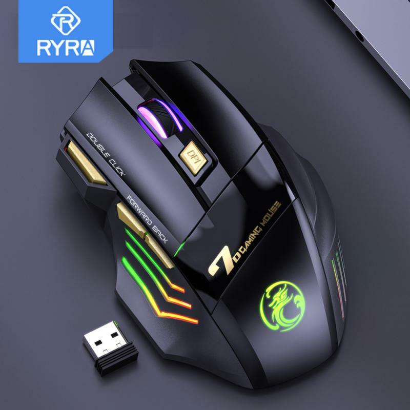 RYRA Recarregável Sem Fio Do Mouse Gamer Para Computador RGB Mouses Bluetooth 2.4G USB Rato Silencioso Ergonômico Ratos Para PC Portátil