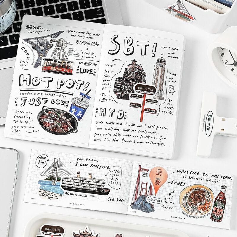 8Packs/Lot Haast Naar De Bergen En Zeeën Serie Retro Creatieve Decoratie Diy Label Stickers
