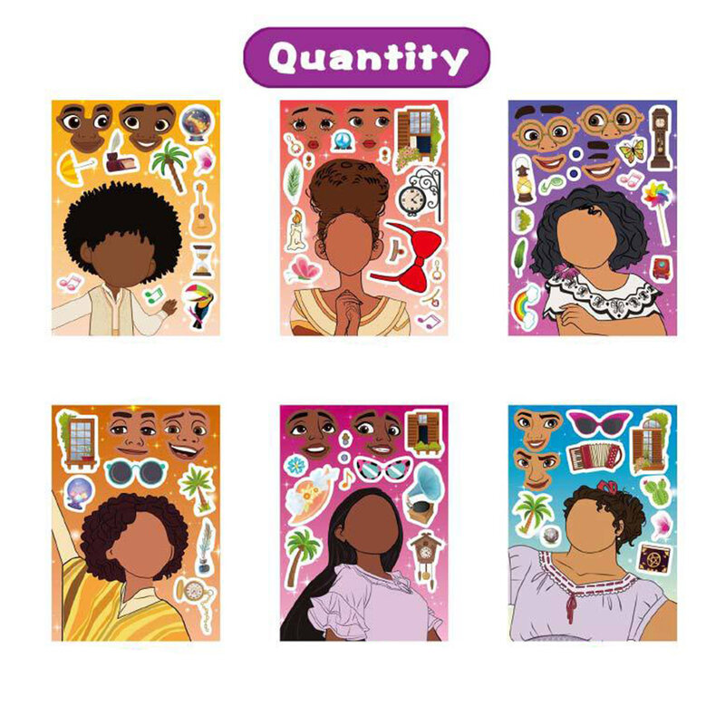 6/12 fogli Disney Encanto Puzzle Stickers Game Make a Face bambini assemblano Jigsaw Decoration giocattoli educativi per bambini regalo per feste