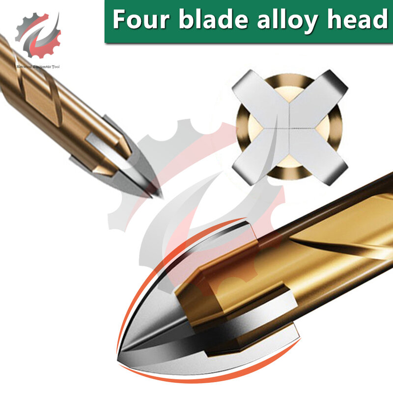 4PCS Tile Drill Bit High Hardness Four-Edged Alloy Drill Bit Cross Drilling Bit Special For Glass Cement Concrete Marble 5-6MM