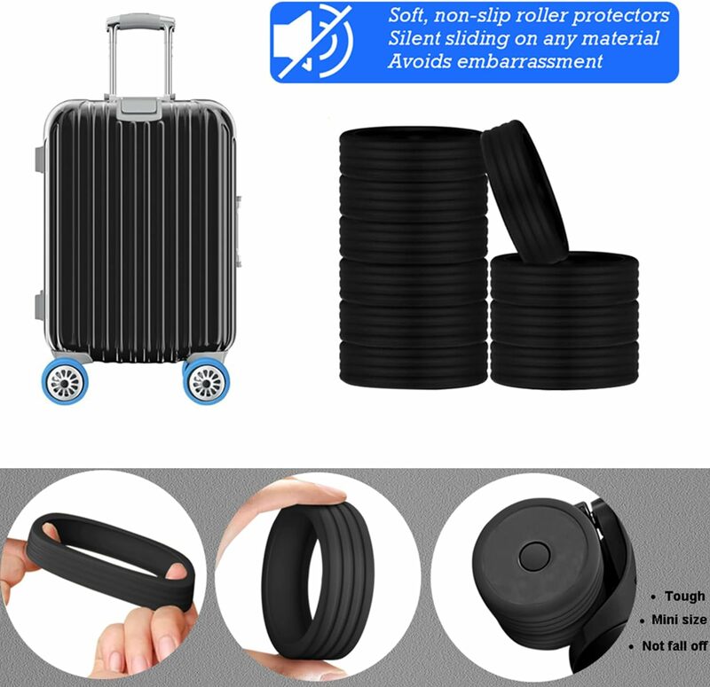Silicone Bagagem Wheel Protecter, Viagem Rolling Suitcase Trolley, Sapatos Rodízio, Reduzir o ruído, Silêncio Capa Bag Acessórios, 8 Pcs, 24Pcs