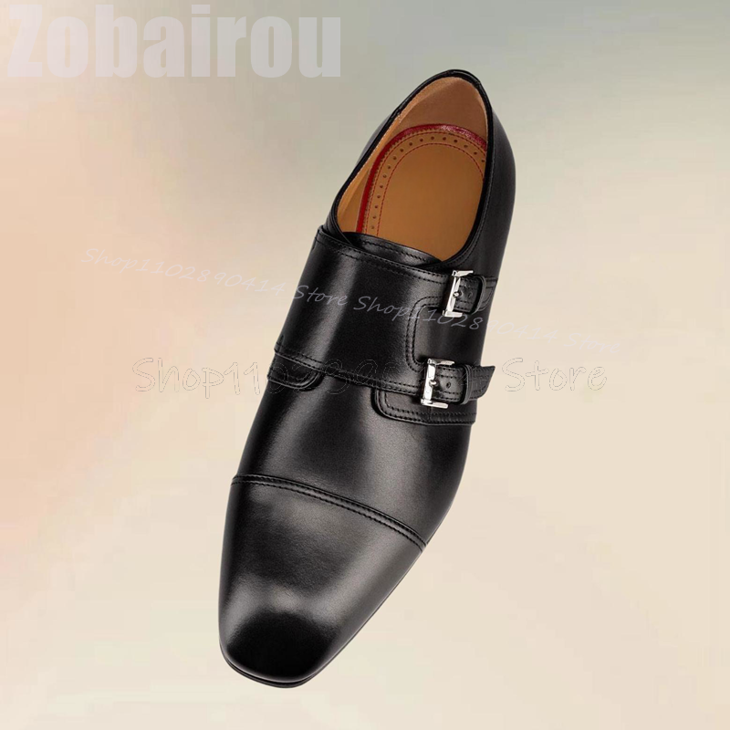 Черные Декоративные двойные Мокасины с квадратным носком и пряжкой, Модные слипоны, мужская обувь, Роскошная ручная работа, классическая офисная мужская обувь