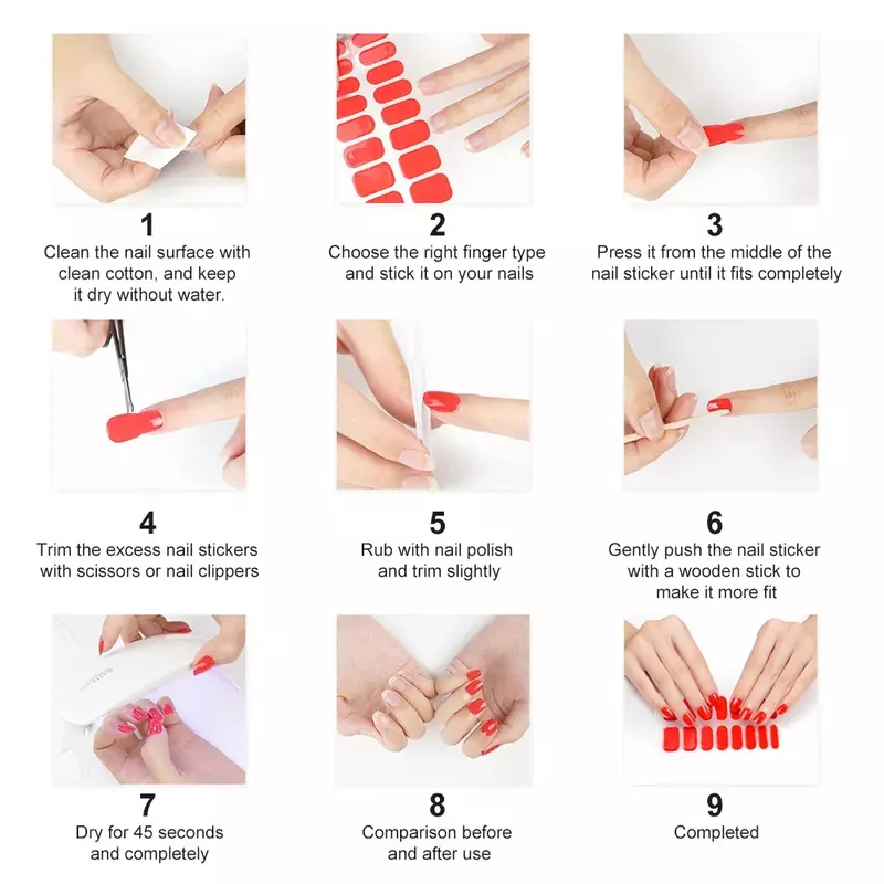 16Tips Semi Cured Gel Nail Stickers Polish Strips Waterproof Long Lasting Self Adhesive Nail Wraps DIY Manicure Slider