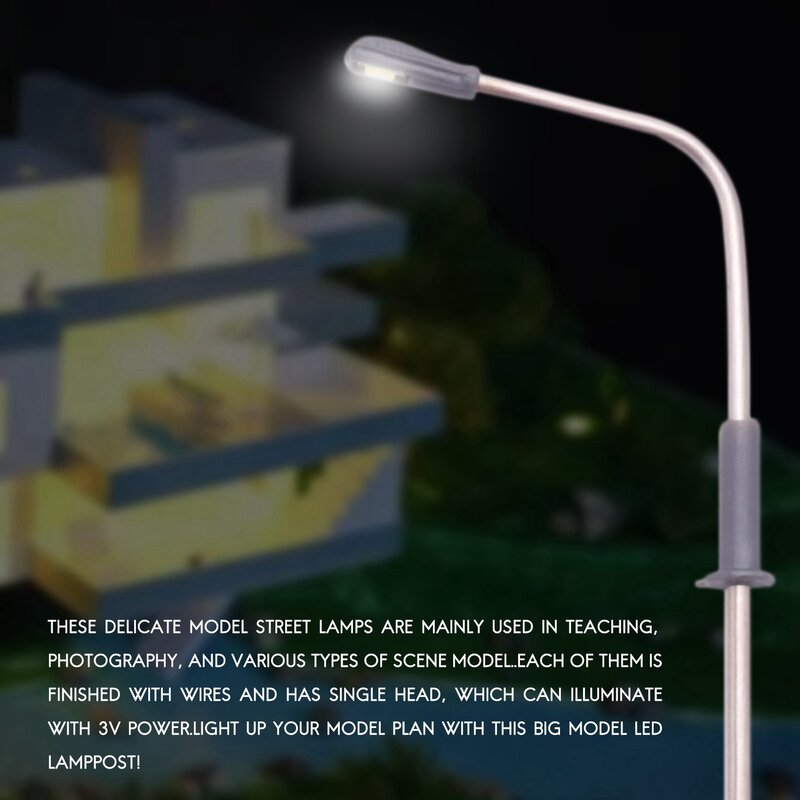10 szt. Modelowe oświetlenie lampa uliczna LED pojedynczy klosz układ pociągu krajobraz 1: 100