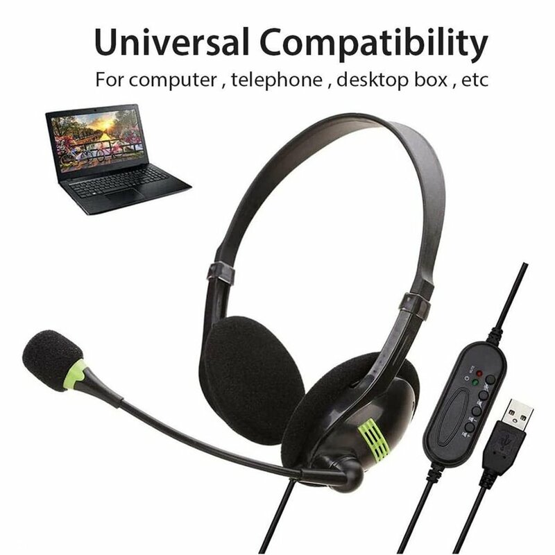 Headset Usb komputer, Headset pusat panggilan dengan mikrofon pembatalan kebisingan Headset Bisnis berkabel untuk Pc untuk Laptop