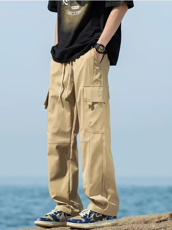 Быстросохнущие женские брюки для работы из ледяного шелка, небольшие брюки с высокой талией, парашютные брюки, американские прямые брюки на лето