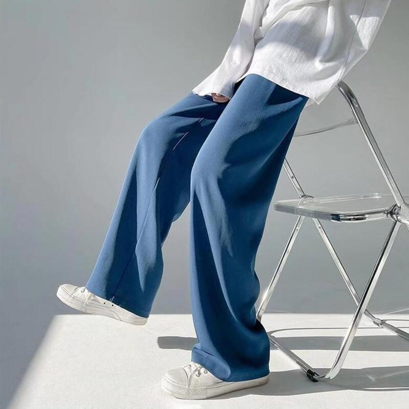 Новинка 2024, повседневные Костюмные брюки, тонкие мужские брюки в Корейском стиле, прямые свободные полуширокие спортивные брюки, Мягкие Длинные Мешковатые брюки с широкими штанинами