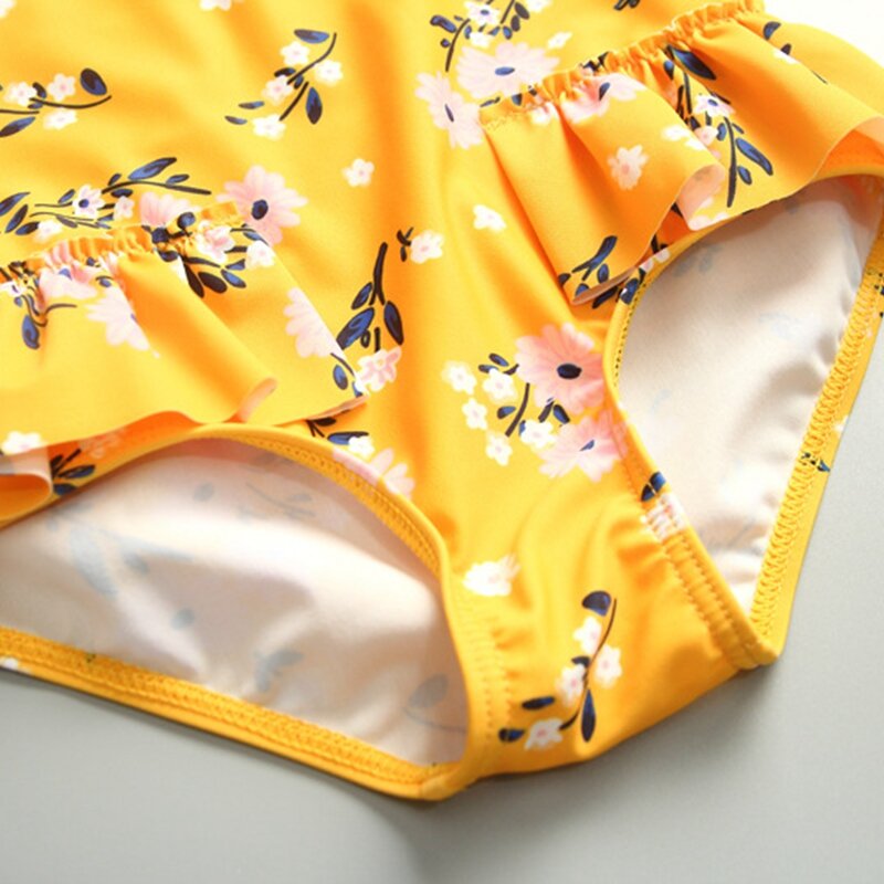 여아용 긴 소매 꽃무늬 수영복, 원피스 바디 수트, 어린이 목욕 세트, 유아 UV 비치 의류