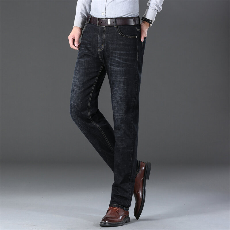 Spring Men's Large Size Business Casual Jeans Autumn Fashion Straight Pants High Quality Jeans Trousers Men Slightly Elastic
