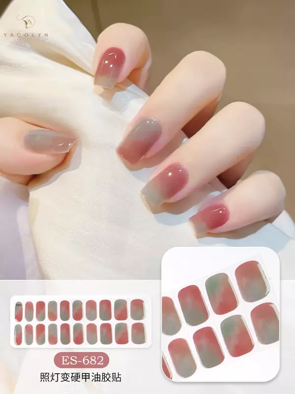 20Tips Semi Cured Gel Nail Strips Sliders Gradient Color Adhesive Full Waterproof half roasted nail products decorations