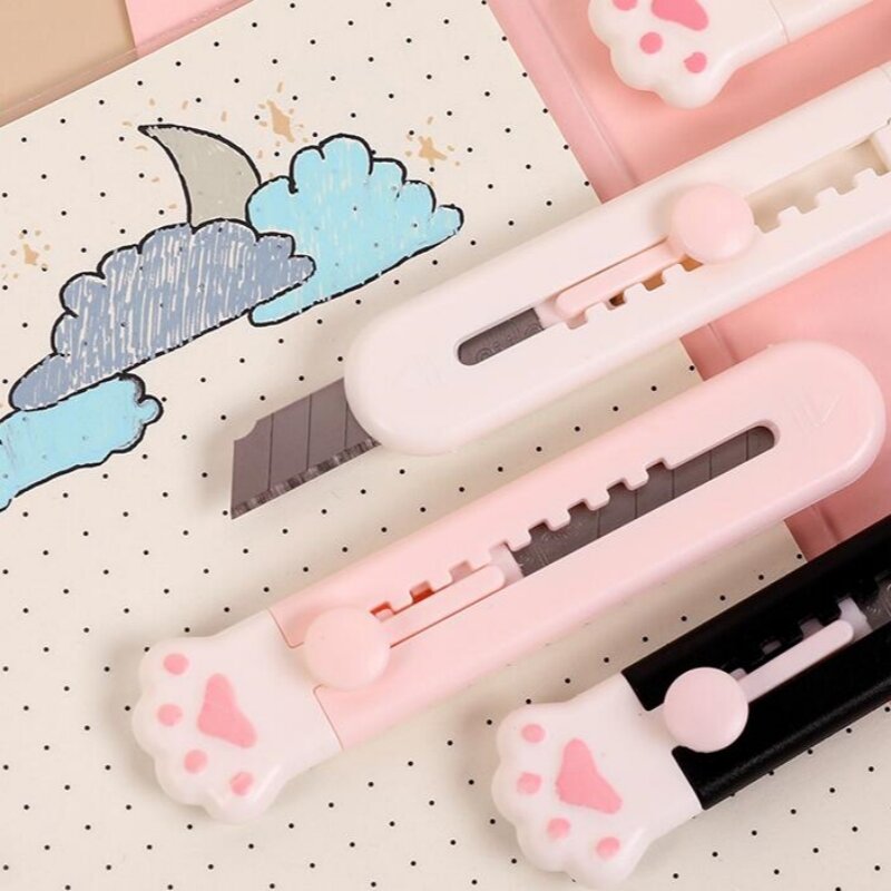 Cute Girly Pink Cat Paw Alloy Mini portátil Utility Knife, cortador de carta, abridor de envelope, correio, escola e material de escritório