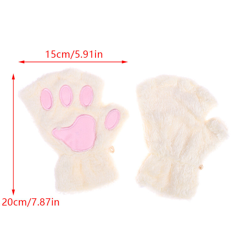 Cute Cat Paw Fluffy Claw Fingerless Gloves Warm Soft Plush Fingerless Panda Glove Half Finger Women Winter Wear Christmas Gifts