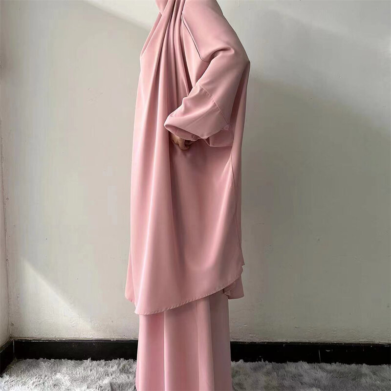 Robe 2 Piece Set Muslim Women Hijab Dress Prayer Garment Abaya Long Khimar Ramadan Arab Gown Abayas Sets Islamic Clothes Robe