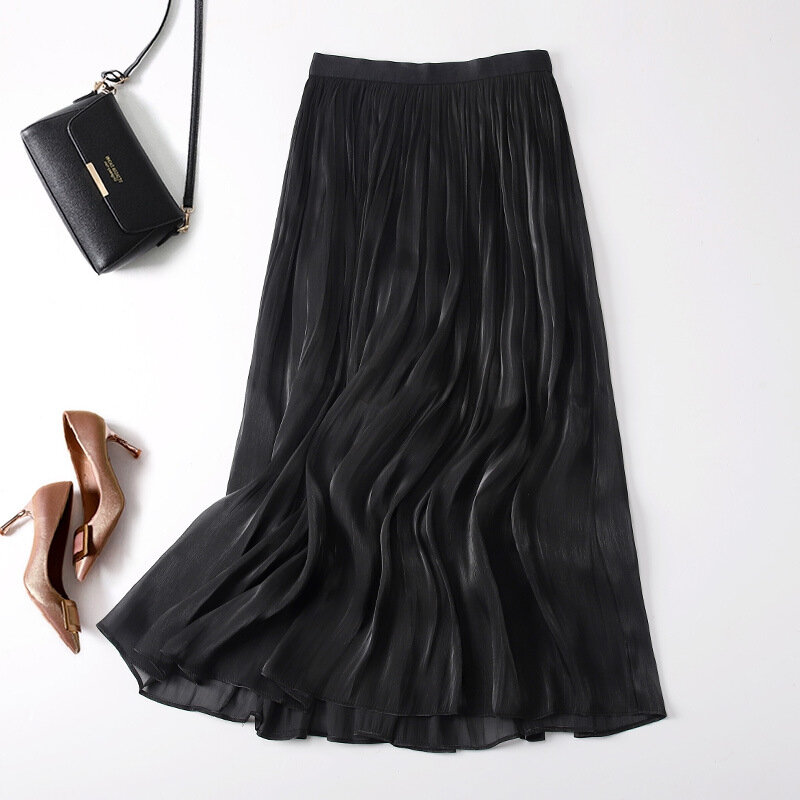 Letnia damska jednolity kolor moda plisowana spódnica elastyczna talia wysoka talia linia długa spódnica
