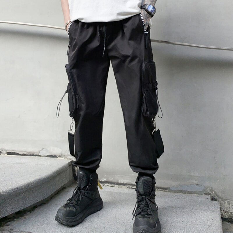 2024 Autumn Techwear Style Ribbon Patchwork Multi-pocket Cargo Pants Y2K High Street Tactical Cuffed Pants pantalones шорты