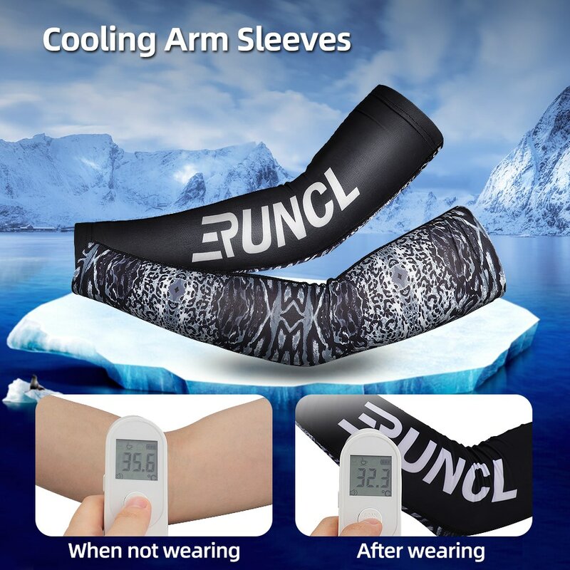 Runcl-Mangas de brazo de protección UV con Kit de máscara de pesca, polaina de cuello de refrigeración de hielo de microfibra transpirable para hombres y mujeres, pesca y senderismo