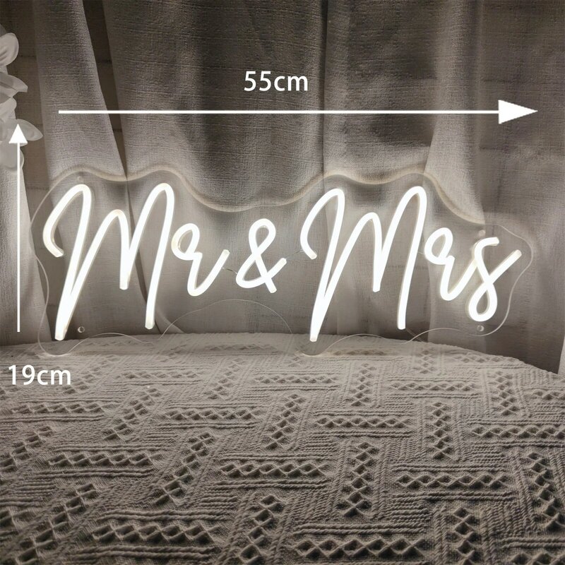 Mr & mrs. letreros de neón para decoración de boda, luz de fiesta de boda, arte de dormitorio para el hogar, regalo de decoración de pared, lámpara LED de neón, regalos personalizados