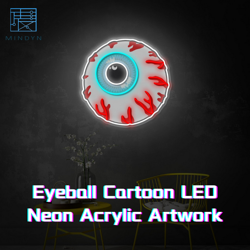 Luz LED personalizada do sinal de néon, globo ocular, desenhos animados, pop art, decoração do quarto, arte da parede, tabuleta do negócio, impressão UV