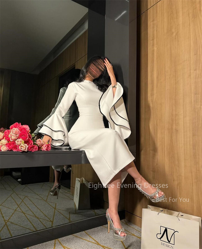 Achtziger Elfenbein Slim Fit Meerjungfrau Abendkleider o Hals Dubai formelle Ballkleid gestufte Rüschen Ärmel elegante Hochzeit Gast kleid