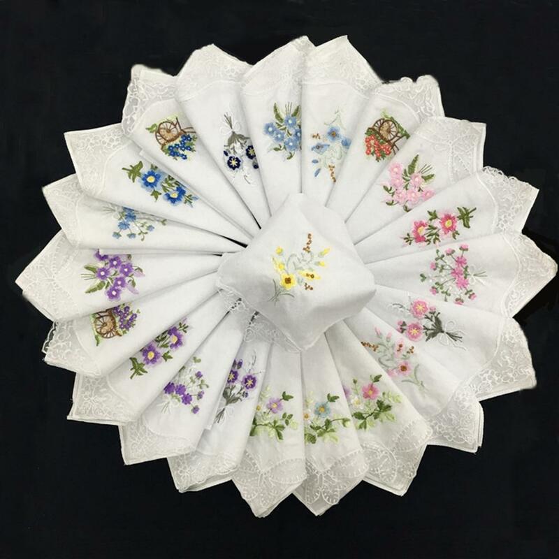 12er Packung Damen Stickerei Spitze Butterlfy Grenze weiße Taschen tücher mit schönen Blumen Geschenke